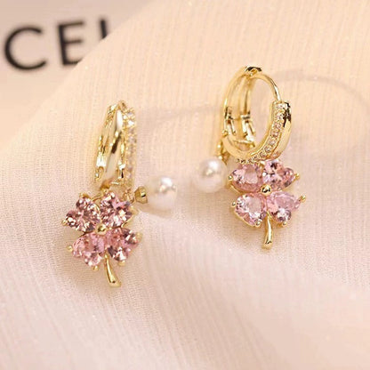 Buy 1 Get 1 Free🌸Fashion crystal four-petal flower pearl earrings