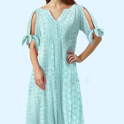 💃Women's Elegant V-Neck Hollow-Out Solid Dress