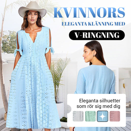 💃Women's Elegant V-Neck Hollow-Out Solid Dress