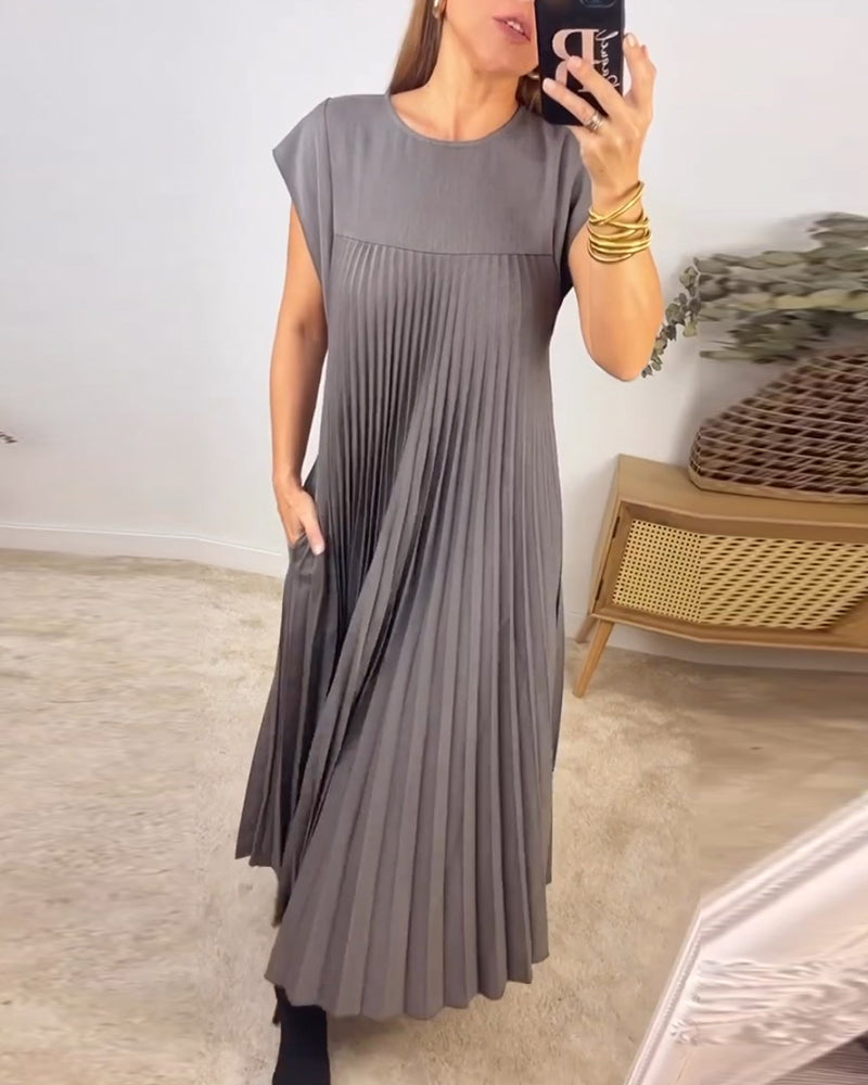 🔥HOT SALE🔥Sleeveless pleated simple solid color dress