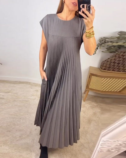 🔥HOT SALE🔥Sleeveless pleated simple solid color dress