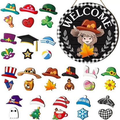 🍁Christmas Best Decorations🎄Interchangeable Wooden Gnome Welcome Sign🎈