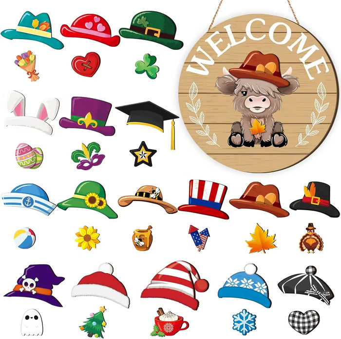 🍁Christmas Best Decorations🎄Interchangeable Wooden Gnome Welcome Sign🎈
