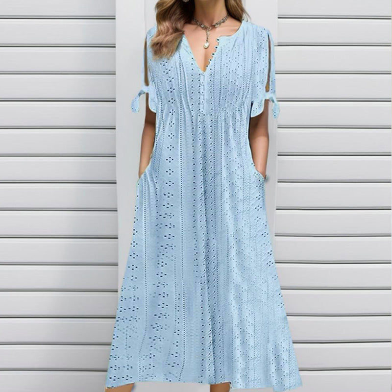 💃Women's Elegant V-Neck Hollow-Out Solid Dress