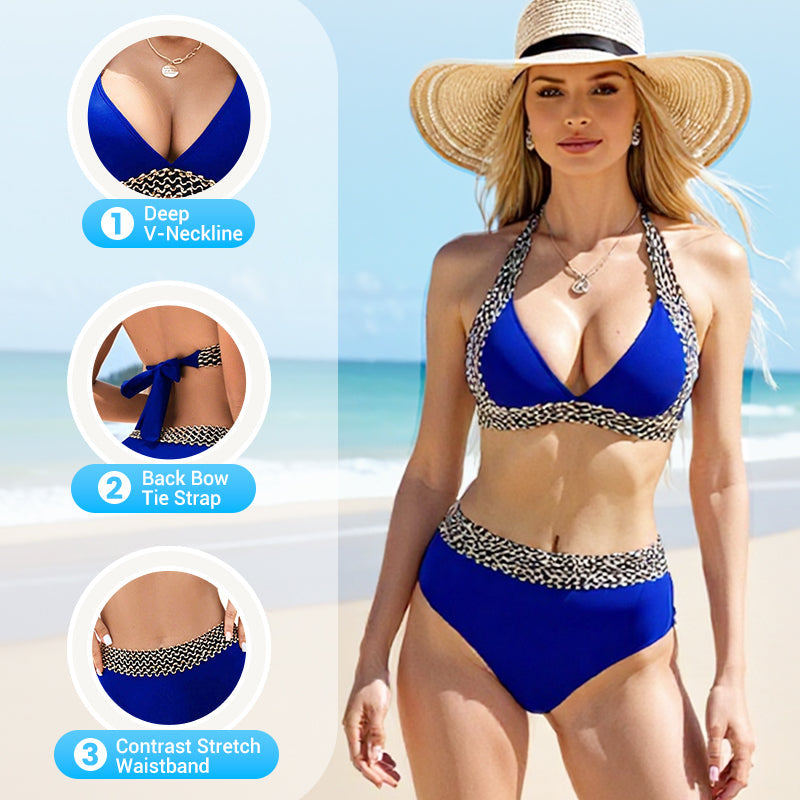 🔥Sexy V-neck Women's Holiday Swimsuit With Wavy Pattern