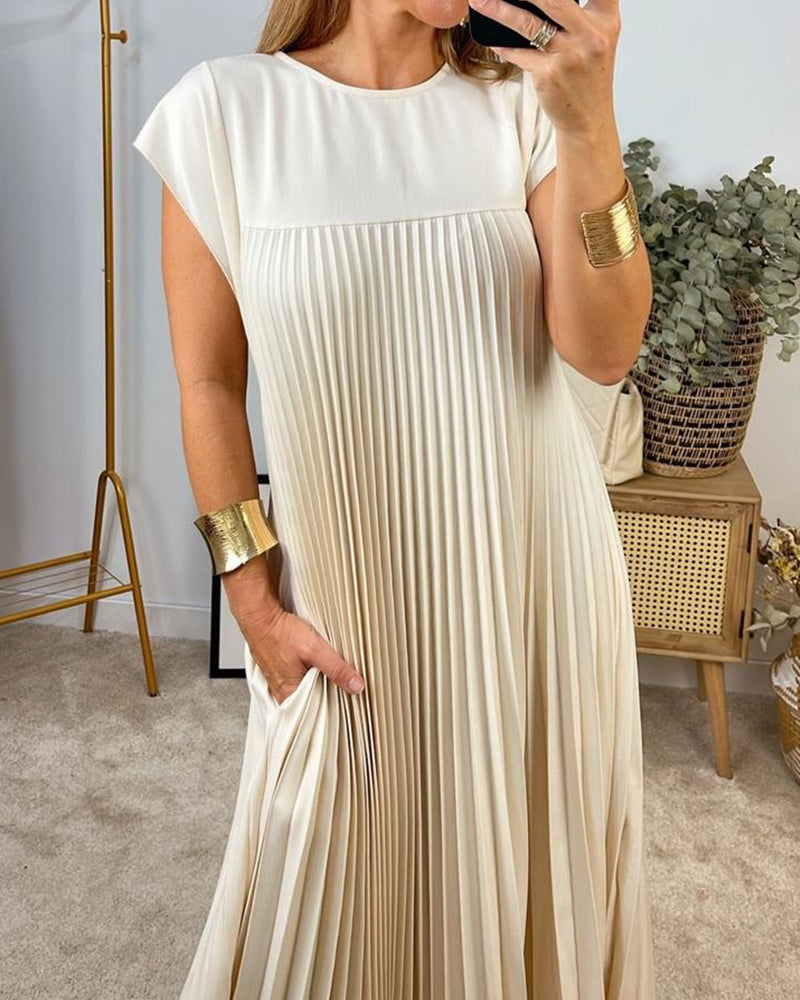 🔥HOT SALE🔥Sleeveless pleated simple solid color dress