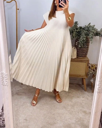 🔥HOT SALE🔥Sleeveless pleated simple solid color dress