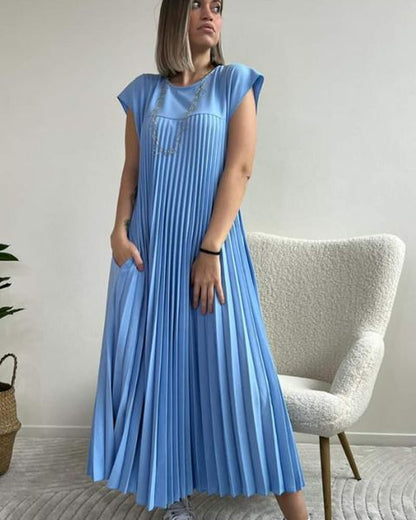 🔥HOT SALE🔥Sleeveless pleated simple solid color dress