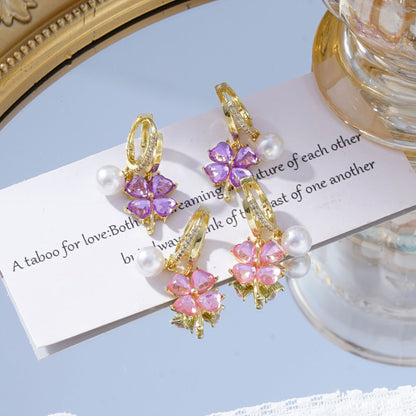 Buy 1 Get 1 Free🌸Fashion crystal four-petal flower pearl earrings