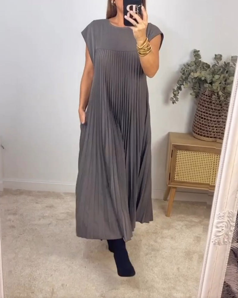 🔥HOT SALE🔥Sleeveless pleated simple solid color dress