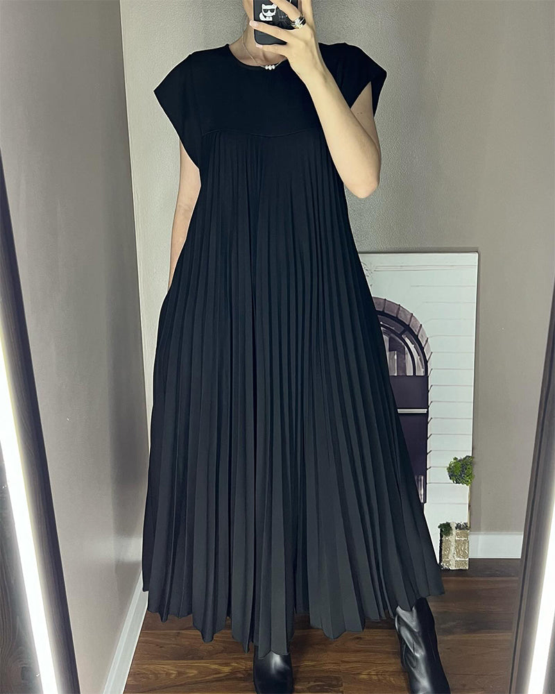 🔥HOT SALE🔥Sleeveless pleated simple solid color dress