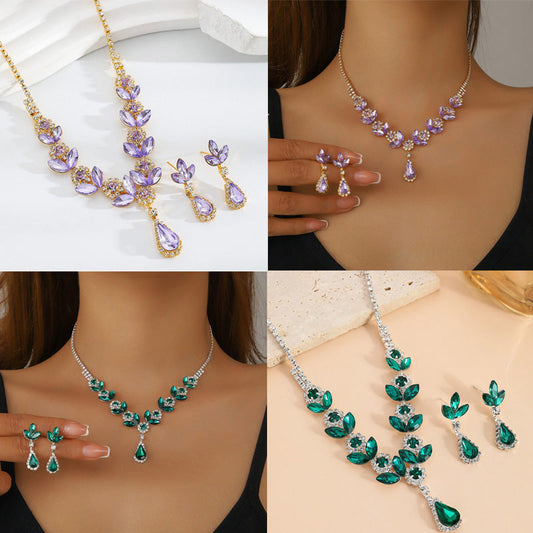 💎Elegant Floral Water Droplet Necklace and Earrings 2-Piece Set💕