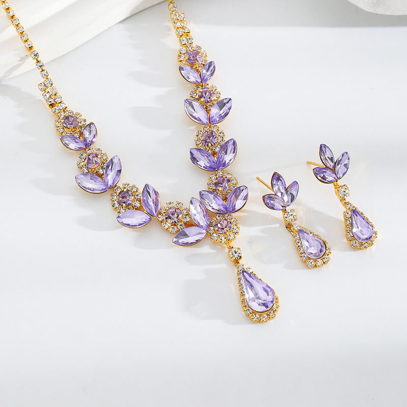 💎Elegant Floral Water Droplet Necklace and Earrings 2-Piece Set💕