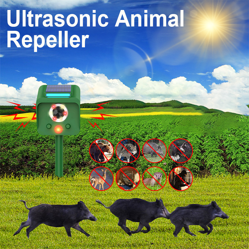 Solar Powered Infrared Sensor Ultrasonic Animal Repeller with Bursting Flashes