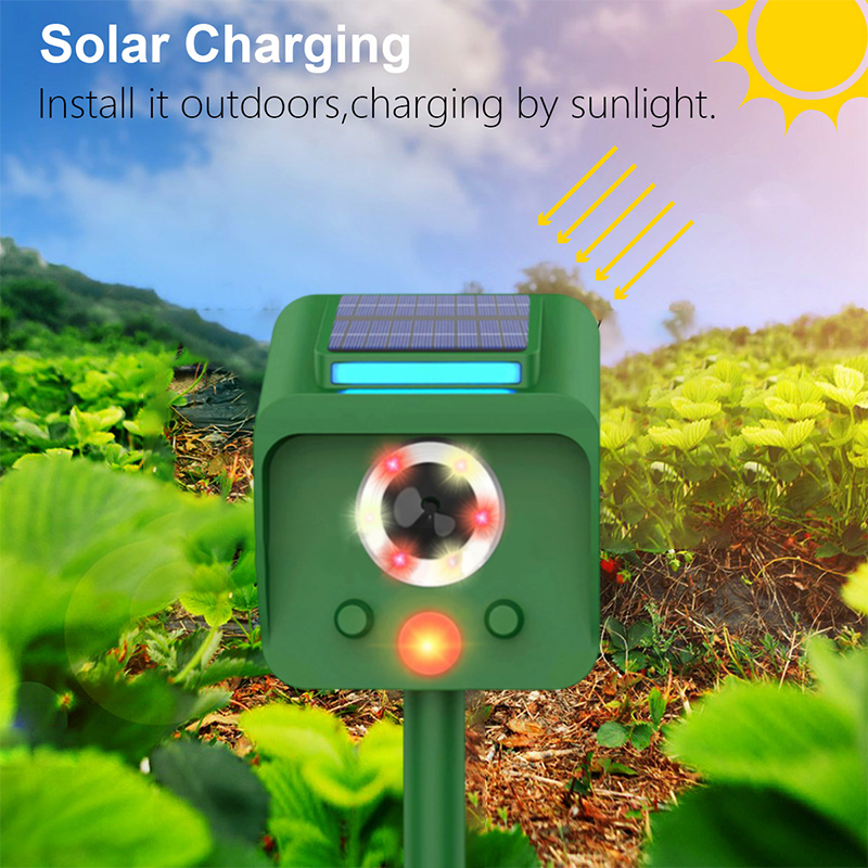 Solar Powered Infrared Sensor Ultrasonic Animal Repeller with Bursting Flashes