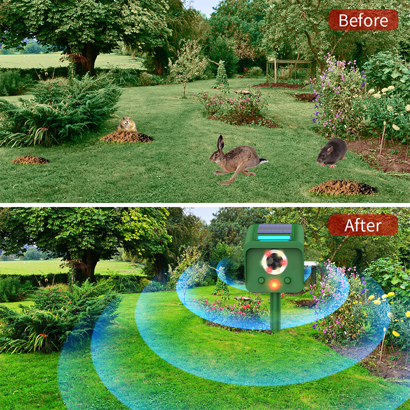 Solar Powered Infrared Sensor Ultrasonic Animal Repeller with Bursting Flashes