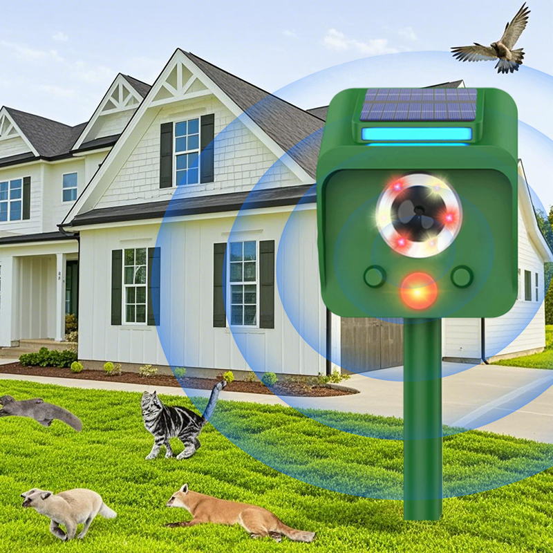 Solar Powered Infrared Sensor Ultrasonic Animal Repeller with Bursting Flashes