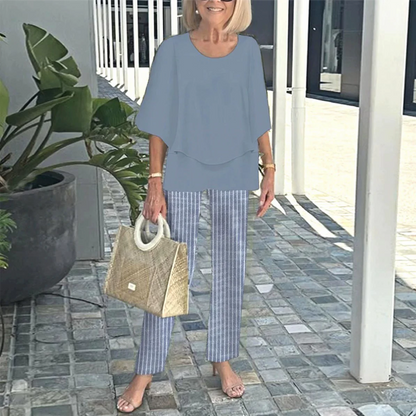 💃2025 Hot Sale🔥Women’s Printed Pants and Crew Neck Top Set