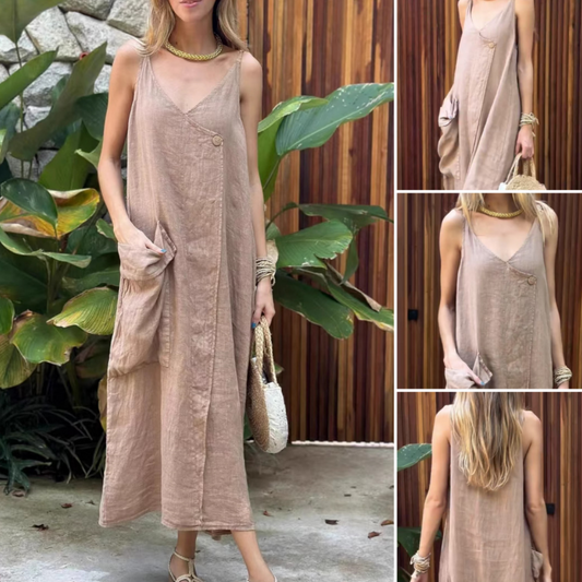 Spaghetti Strap V-Neck Loose Midi Dress