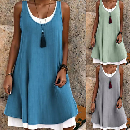 ⏰Last Day Sale 49% Off💃Women's Casual Loose Sleeveless Fake Two Piece Tank Dress