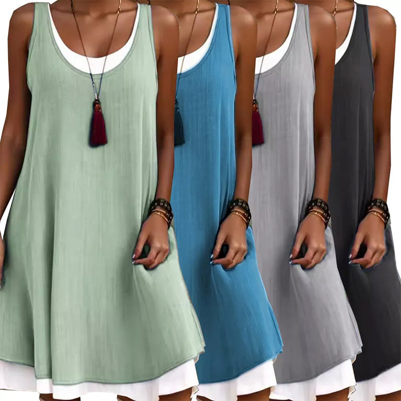 ⏰Last Day Sale 49% Off💃Women's Casual Loose Sleeveless Fake Two Piece Tank Dress