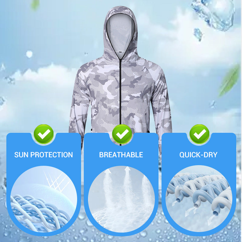 🌞Summer Essentials🛡️ Outdoor Sun Protection Camouflage Hooded Long Sleeve Full-Zip Jacket
