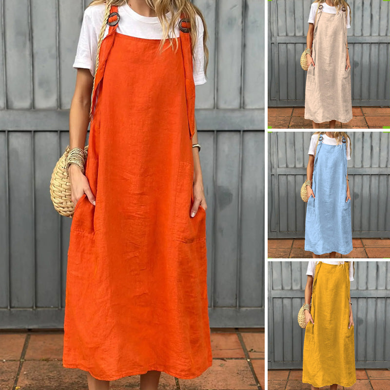 Women's Adjustable Shoulder Strap Dress with Pockets