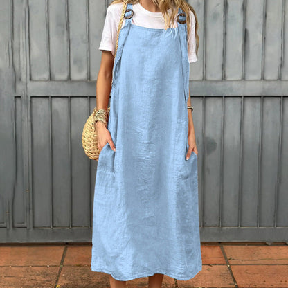 Women's Adjustable Shoulder Strap Dress with Pockets