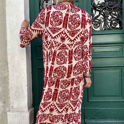 Women's Printed V-Neck Pleated Dress