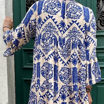 Women's Printed V-Neck Pleated Dress