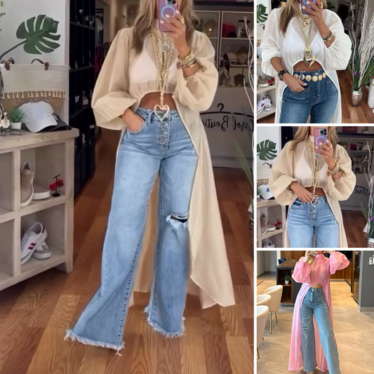 ✨Mandarin Collar & Puffed Sleeve Asymmetrical Top✨