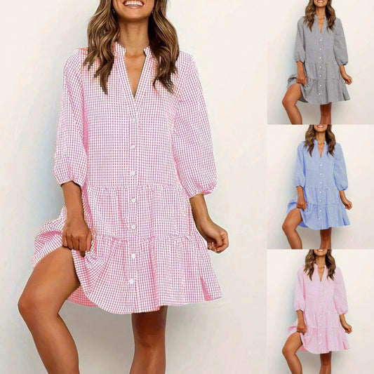 🔥Women's Casual Button Down Plaid Dress🔥