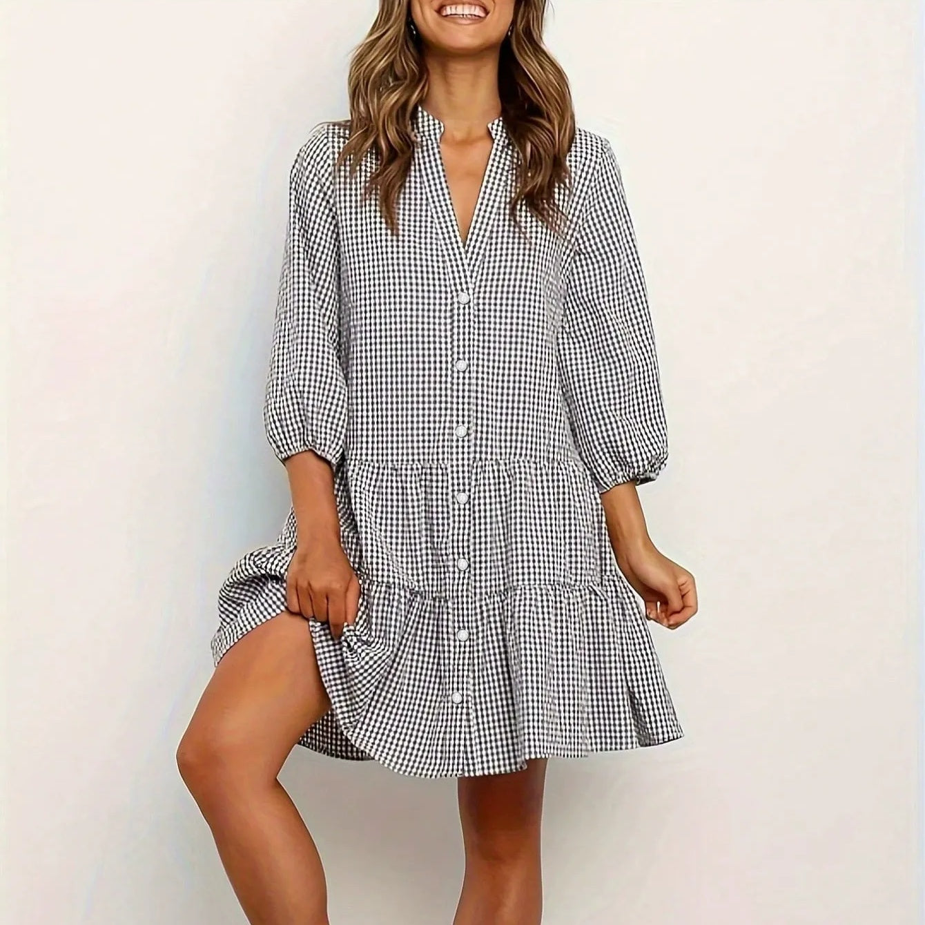 🔥Women's Casual Button Down Plaid Dress🔥