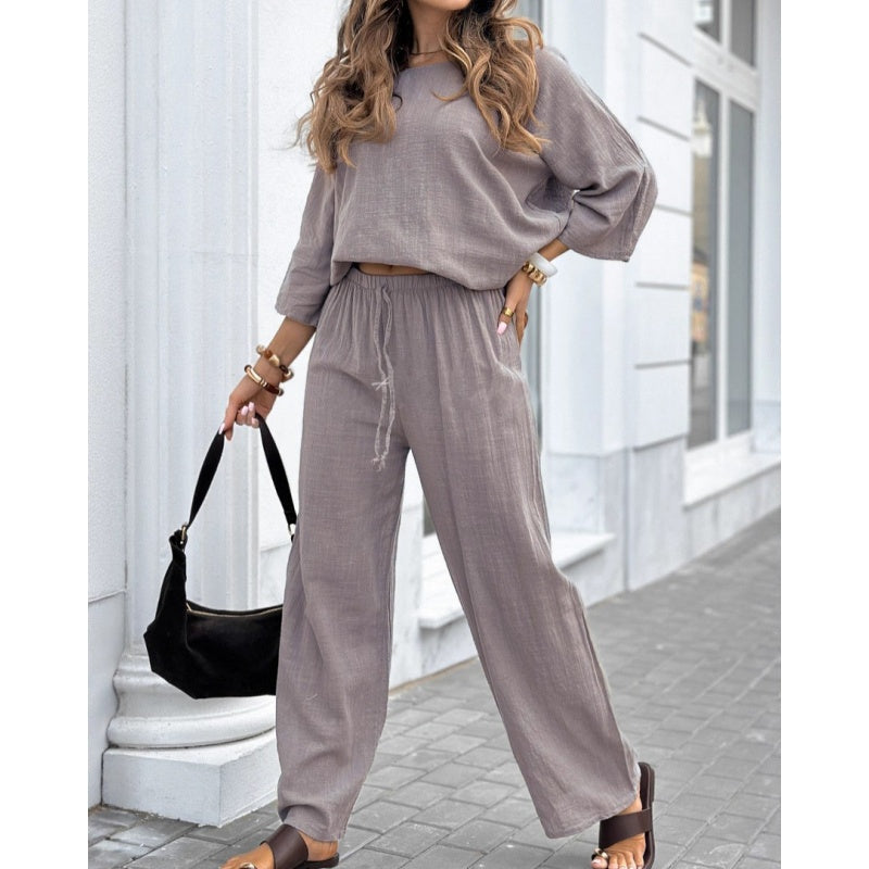 🔥Women's Casual Solid Color Long Sleeve Top & Pants Set🔥