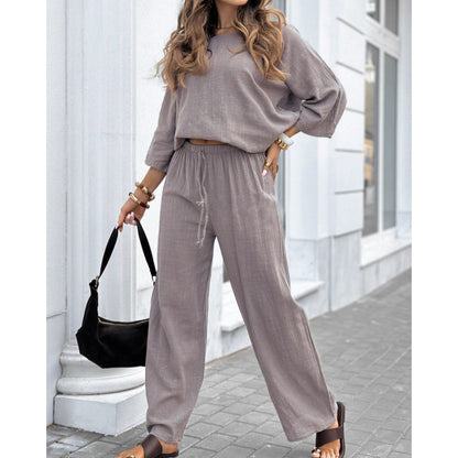 🔥Women's Casual Solid Color Long Sleeve Top & Pants Set🔥