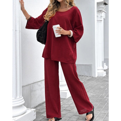 🔥Women's Casual Solid Color Long Sleeve Top & Pants Set🔥