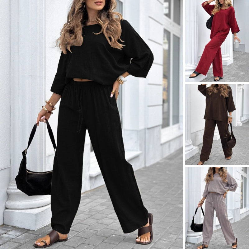🔥Women's Casual Solid Color Long Sleeve Top & Pants Set🔥