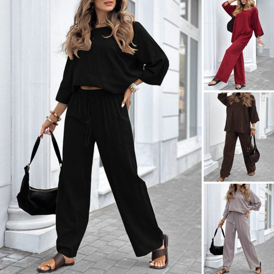 🔥Women's Casual Solid Color Long Sleeve Top & Pants Set🔥