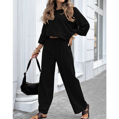 🔥Women's Casual Solid Color Long Sleeve Top & Pants Set🔥