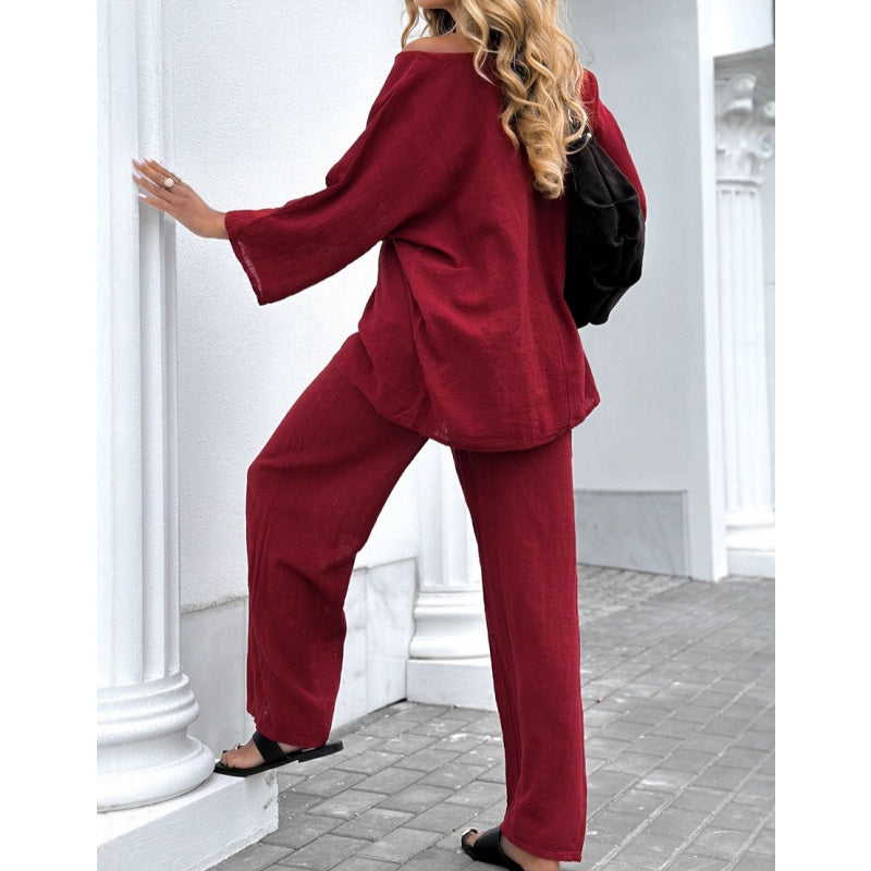🔥Women's Casual Solid Color Long Sleeve Top & Pants Set🔥