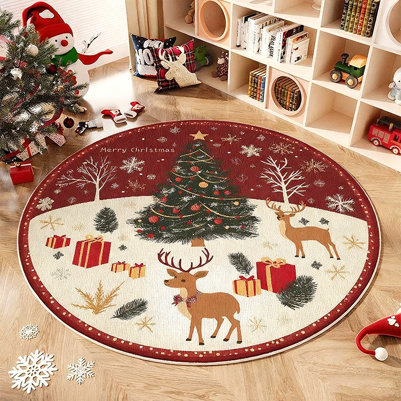 Non-Slip Round Christmas Tree Rug