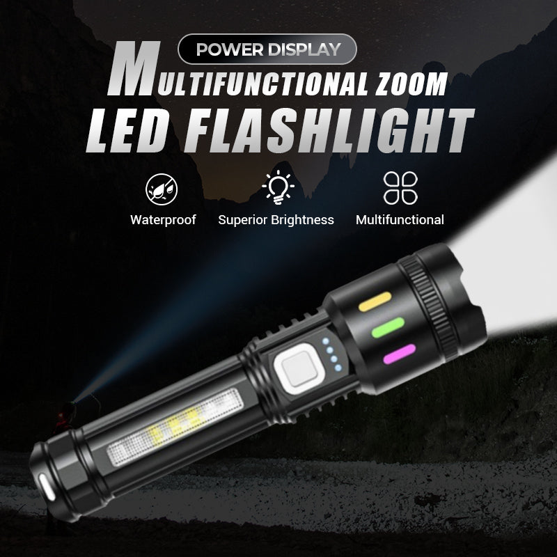 🔦 Multifunctional LED Flashlight with Zoom & Battery Indicator – Ultra-Bright Long Range!