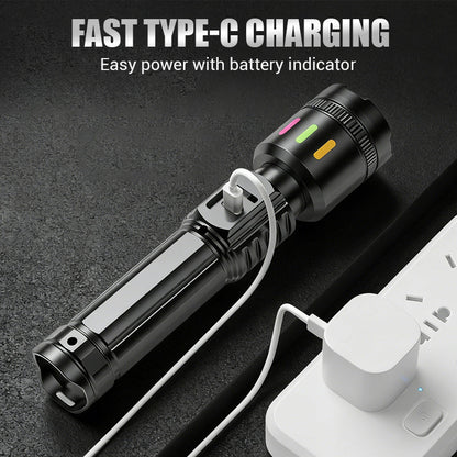 🔦 Multifunctional LED Flashlight with Zoom & Battery Indicator – Ultra-Bright Long Range!
