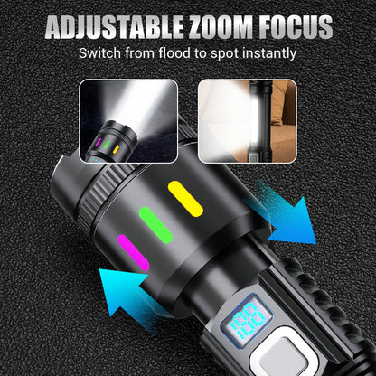 🔦 Multifunctional LED Flashlight with Zoom & Battery Indicator – Ultra-Bright Long Range!