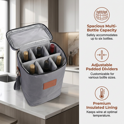 Insulated Wine Carrier Bag for Travel and Picnics